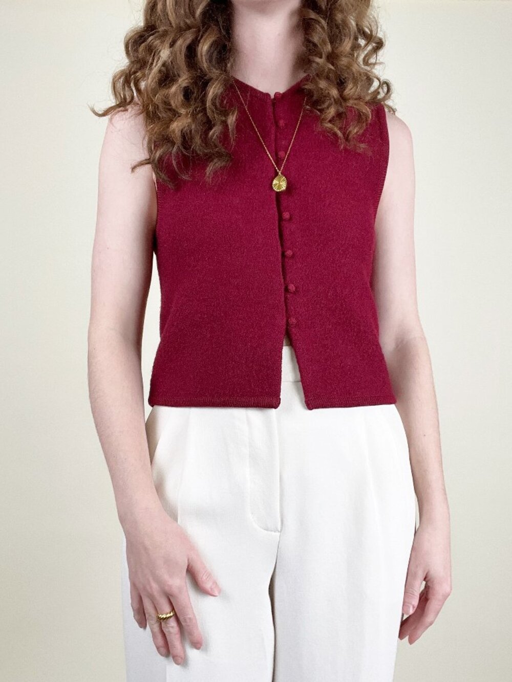 Vintage 90s Knit Vest Minimalist Parisian Euro Girl Cropped Sweater Cardigan Top
